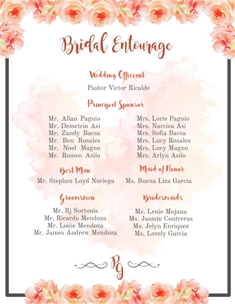 WEDDING ENTOURAGE: Complete List of Wedding。